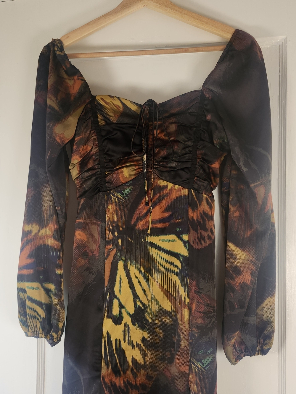 Urban Outfitters Kitty Butterfly Midi Dress Black Yellow Long Sleeve - Picture 5 of 8